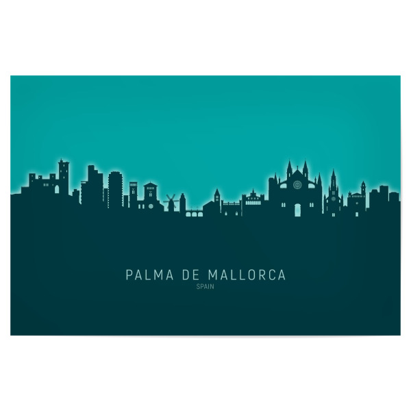 Poster "Palma de Mallorca Skyline GlowTeal" artboxONE - Städte