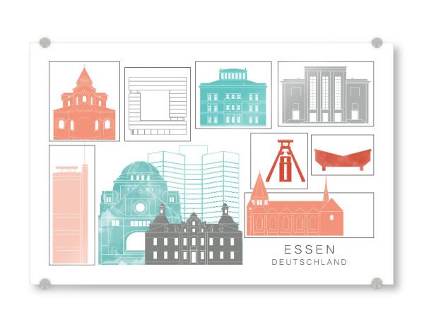 Acrylglasbild "Essen skyline coral" artboxONE - Städte,Reise,Architektur,Kartografie