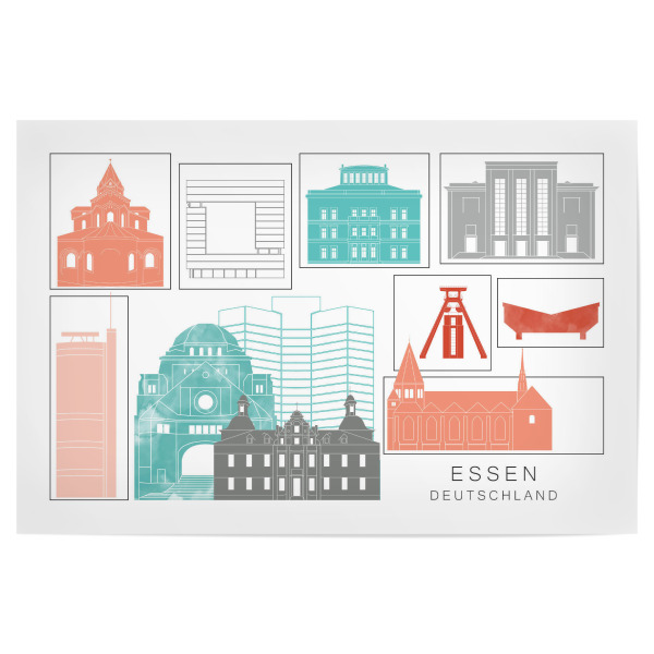 Poster 30x20 cm "Essen skyline coral" artboxONE - Städte,Reise,Architektur,Kartografie