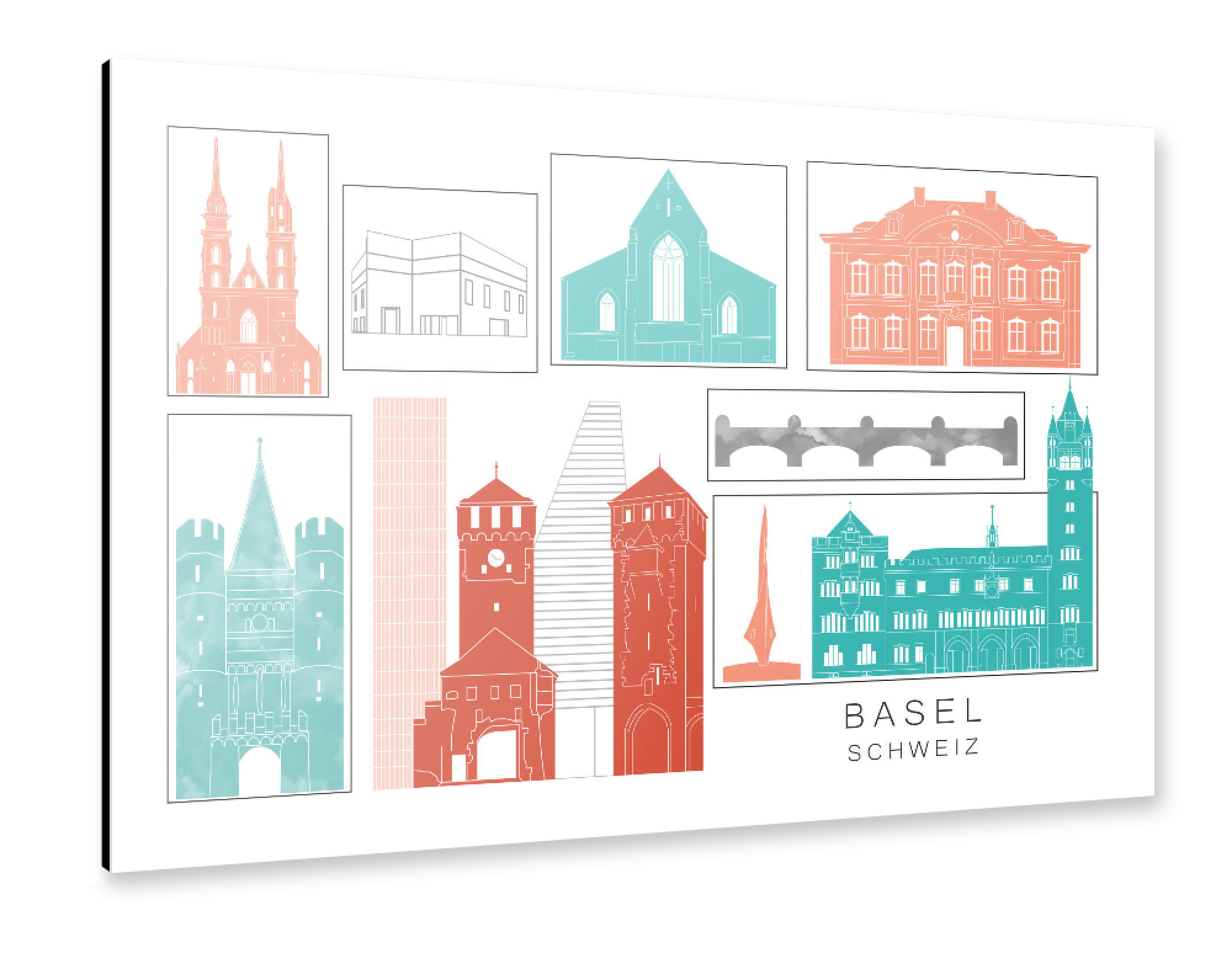 Alu-Dibond "Basel skyline coral" 75x50 cm artboxONE