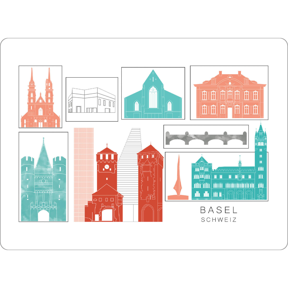 Tischset "Basel skyline coral" artboxONE - Städte,Reise,Architektur,Kartografie