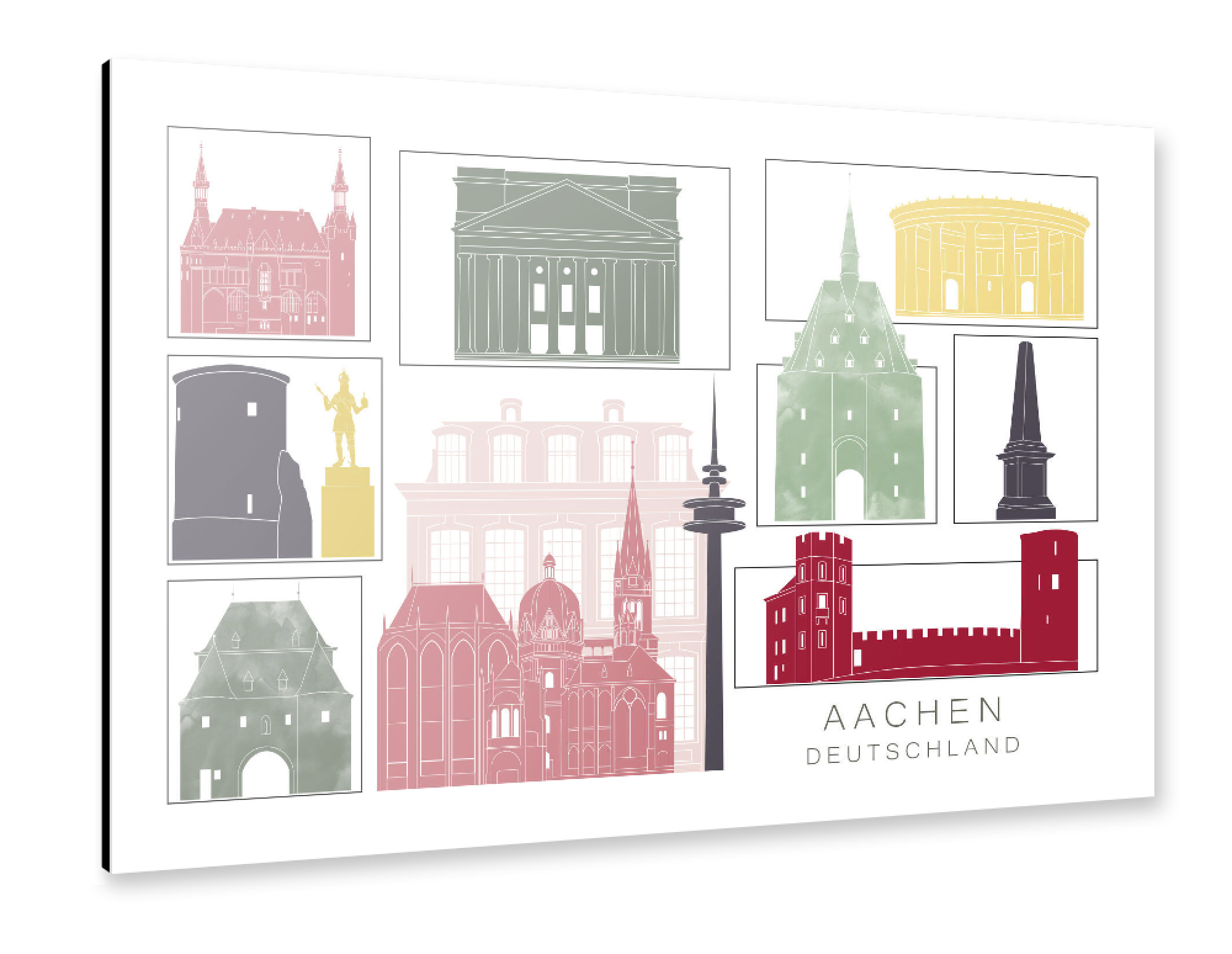 Alu-Dibond "Aachen skyline burgundy" 75x50 cm artboxONE