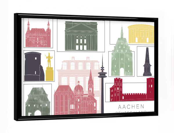 Poster mit schwarzem Rahmen "Aachen skyline burgundy" artboxONE - Städte,Reise,Architektur,Kartografie