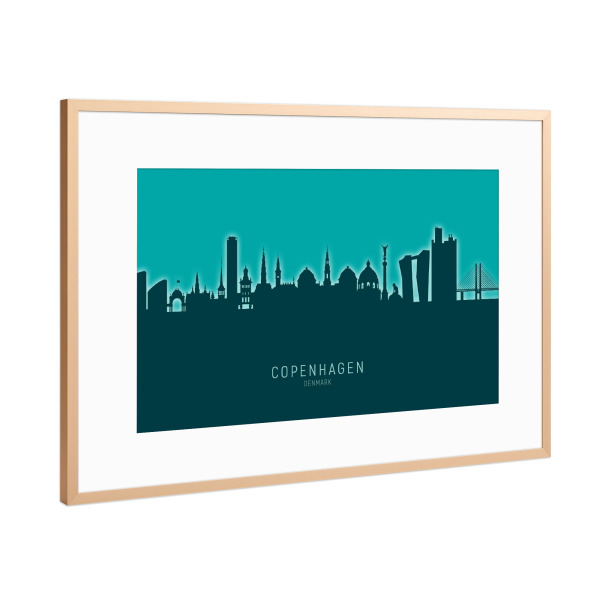 Poster mit Rahmen Kupfer "Copenhagen Skyline Glow Teal" artboxONE - Städte,Städte / København