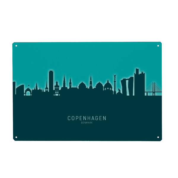 Holzbild "Copenhagen Skyline Glow Teal" artboxONE - Städte,Städte / København