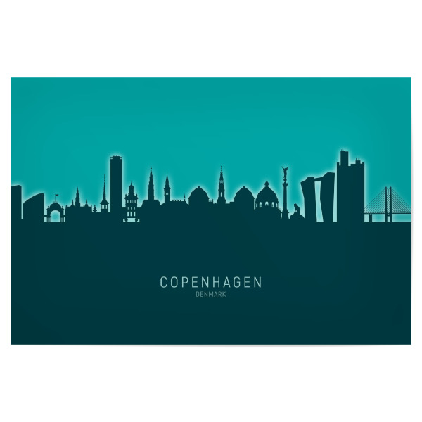 Poster 30x20 cm "Copenhagen Skyline Glow Teal" artboxONE - Städte,Städte / København