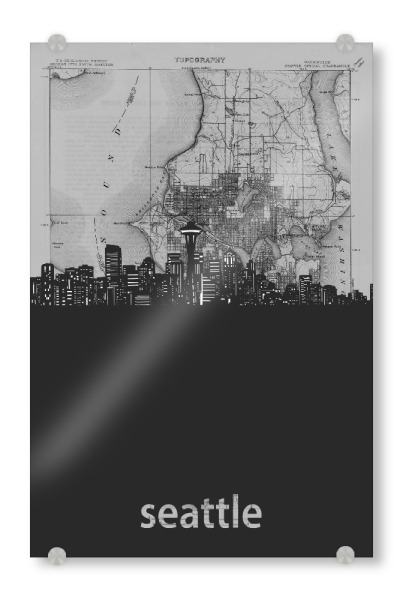 Acrylglasbild "Seattle skyline map grey" artboxONE - Städte,Reise,Architektur,Kartografie