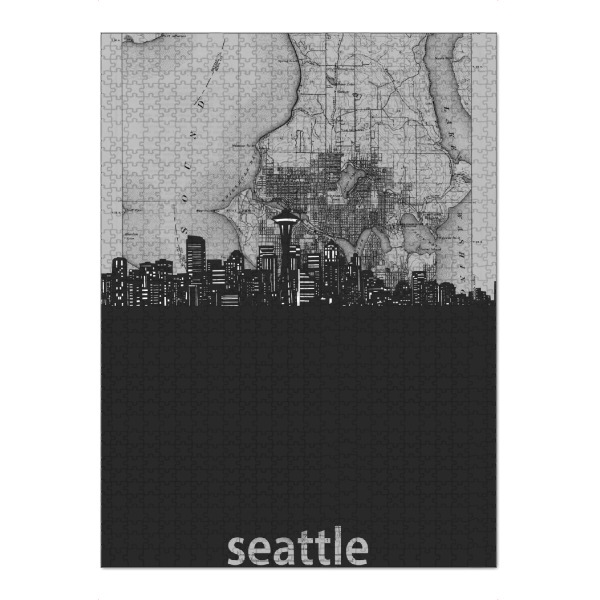 Puzzle Ravensburger "Seattle skyline map grey" artboxONE - Städte,Reise,Architektur,Kartografie