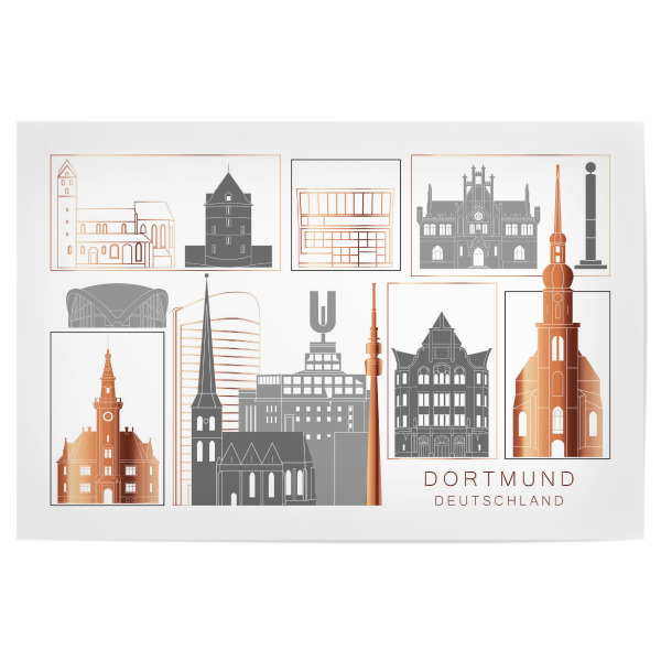 Poster 30x20 cm "Dortmund skyline copper" artboxONE - Städte,Reise,Architektur,Kartografie