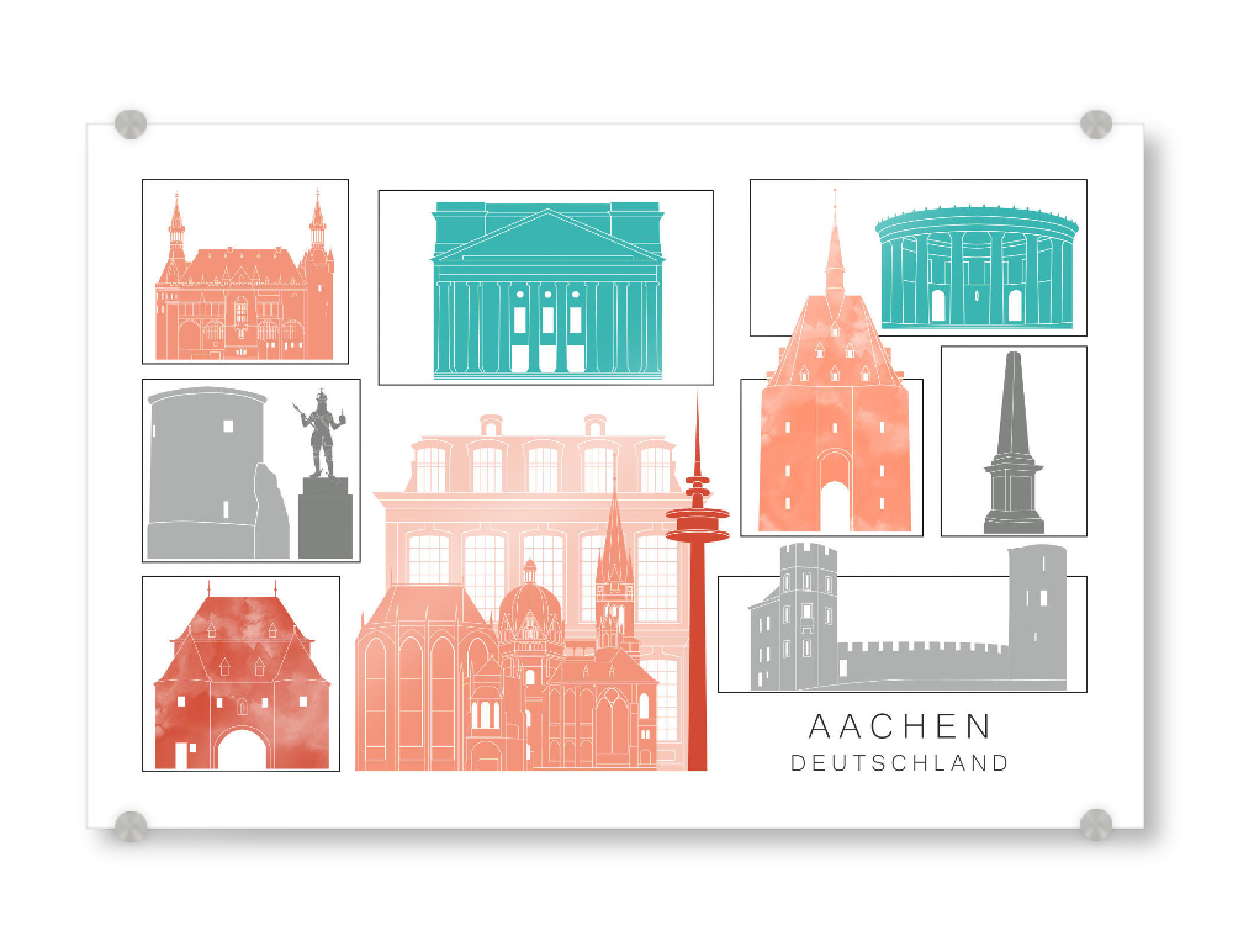 Acrylglasbild "Aachen skyline coral" artboxONE - Städte,Reise,Architektur,Kartografie