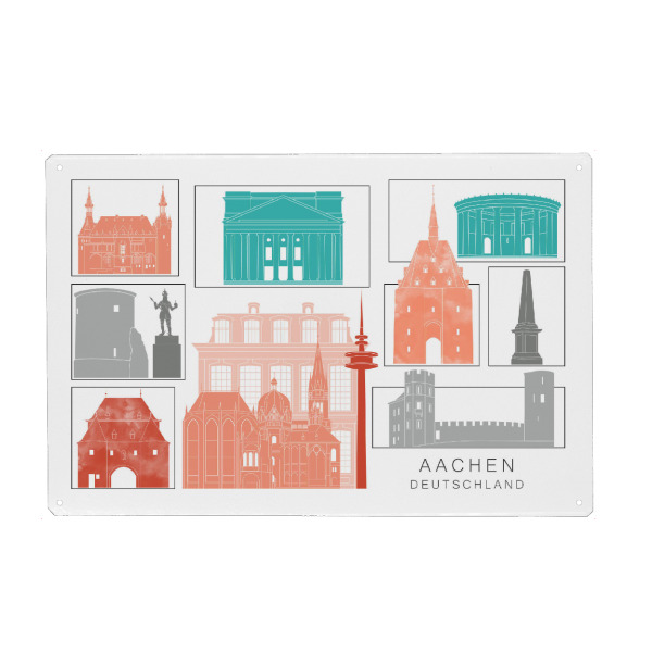 Metall Poster "Aachen skyline coral" artboxONE - Städte,Reise,Architektur,Kartografie