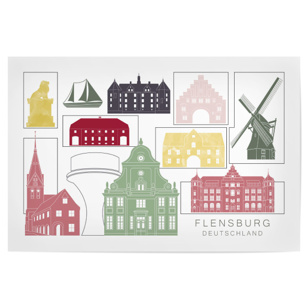 Poster "Flensburg skyline burgundy" artboxONE - Städte,Reise,Architektur,Kartografie