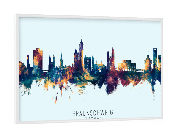 Poster mit weißem Rahmen "Braunschweig Skyline BlueOrange" artboxONE - Städte