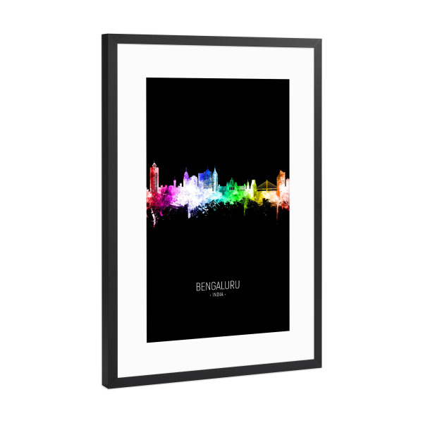 Poster mit Rahmen Schwarz (Metallic) "Bengaluru Skyline Colour Black" artboxONE - Städte