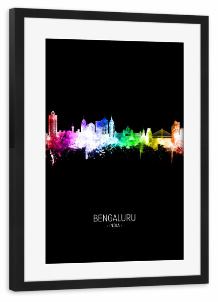 Poster mit Rahmen schwarz "Bengaluru Skyline Colour Black" artboxONE - Städte