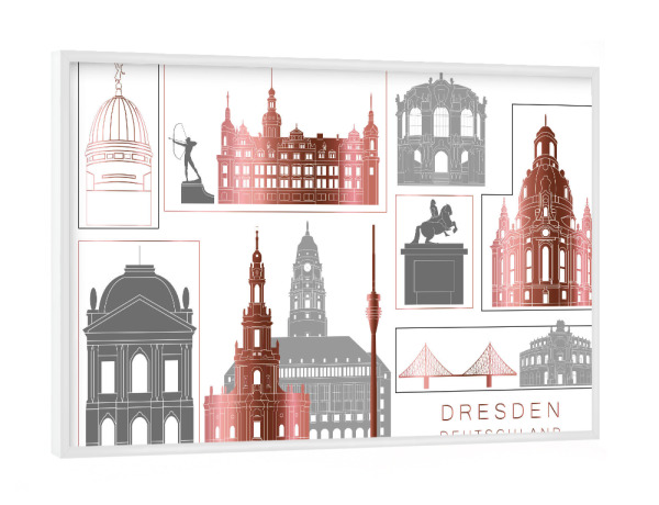 Poster mit weißem Rahmen "Dresden skyline rosegold" artboxONE - Städte,Reise,Architektur,Städte / Dresden,Kartografie