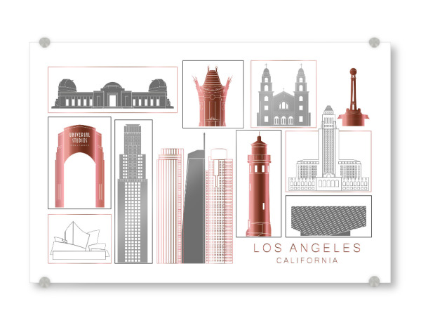Acrylglasbild "Los Angeles skyline rosegold" artboxONE - Städte,Reise,Architektur,Städte / Los Angeles,Kartografie