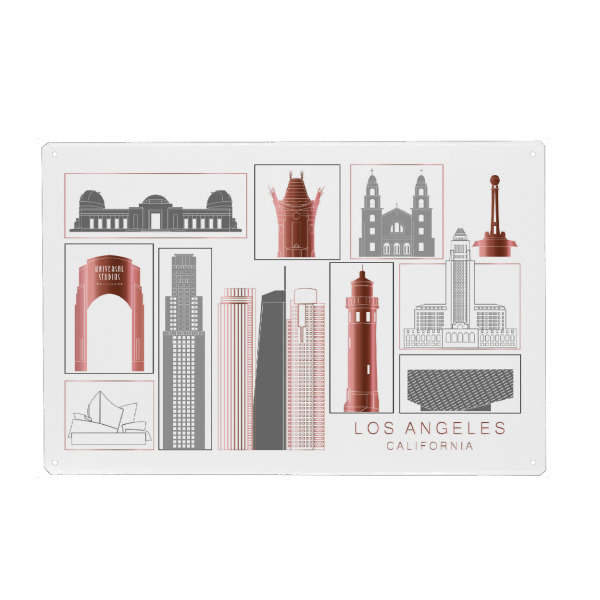 Holzbild "Los Angeles skyline rosegold" artboxONE - Städte,Reise,Architektur,Städte / Los Angeles,Kartografie