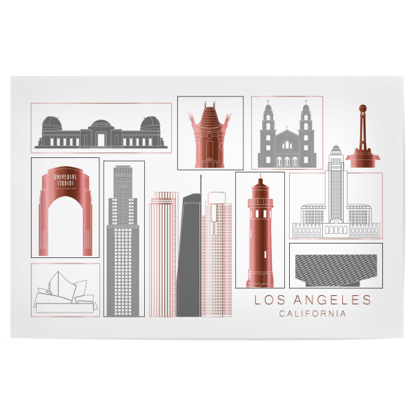Poster "Los Angeles skyline rosegold" artboxONE - Städte,Reise,Architektur,Städte / Los Angeles,Kartografie