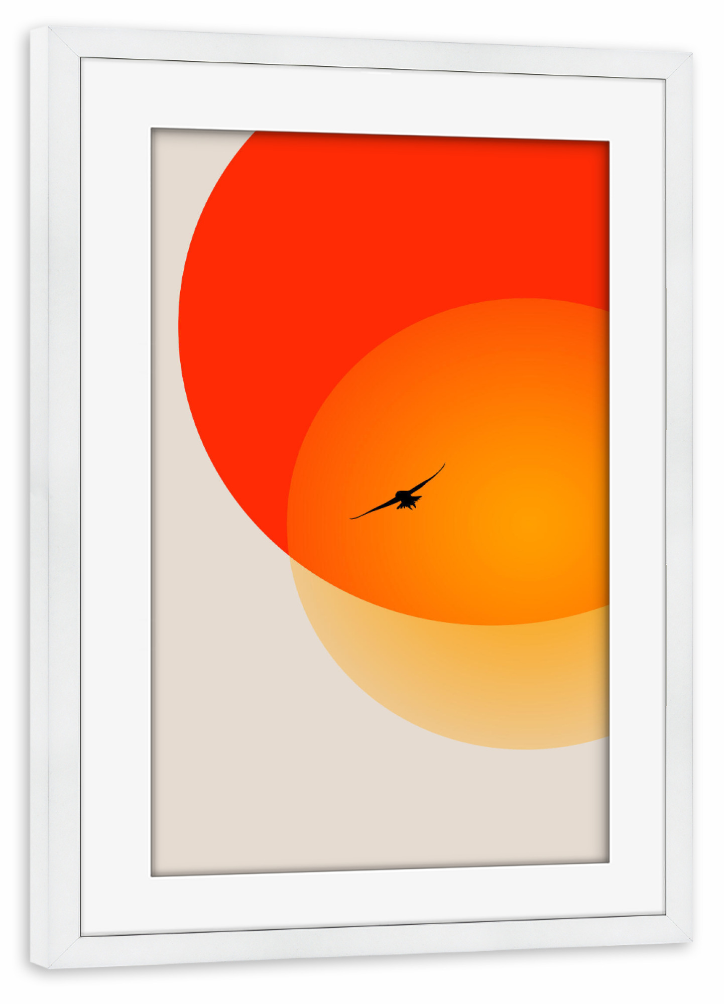 Poster mit Rahmen weiß "Heat Of The Night" artboxONE - Tiere,Abstrakt - Vogel,Sonne,Sun,Red,Fliegen,Abstract,Abstrakt,Natur,Nature