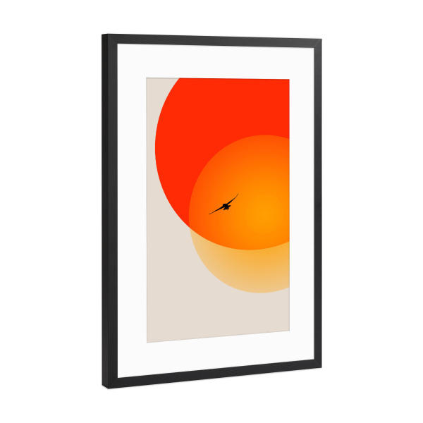 Poster mit Rahmen Schwarz (Metallic) "Heat Of The Night" artboxONE - Tiere,Abstrakt - Vogel,Sonne,Sun,Red,Fliegen,Abstract,Abstrakt,Natur,Nature