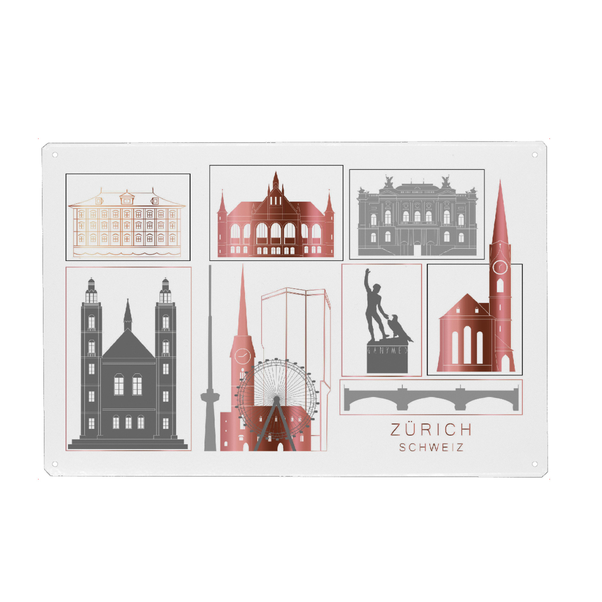 Metall Poster "Zurich skyline rosegold" artboxONE - Städte,Reise,Architektur,Städte / Zürich,Kartografie