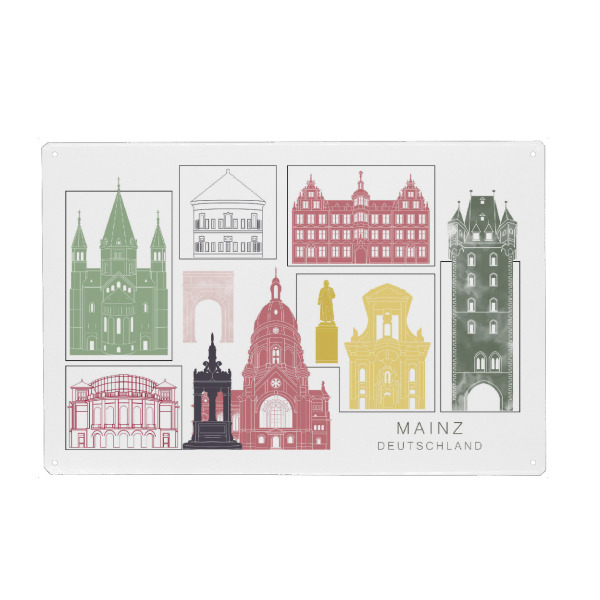 Holzbild "Mainz skyline burgundy" artboxONE - Städte,Reise,Architektur,Kartografie