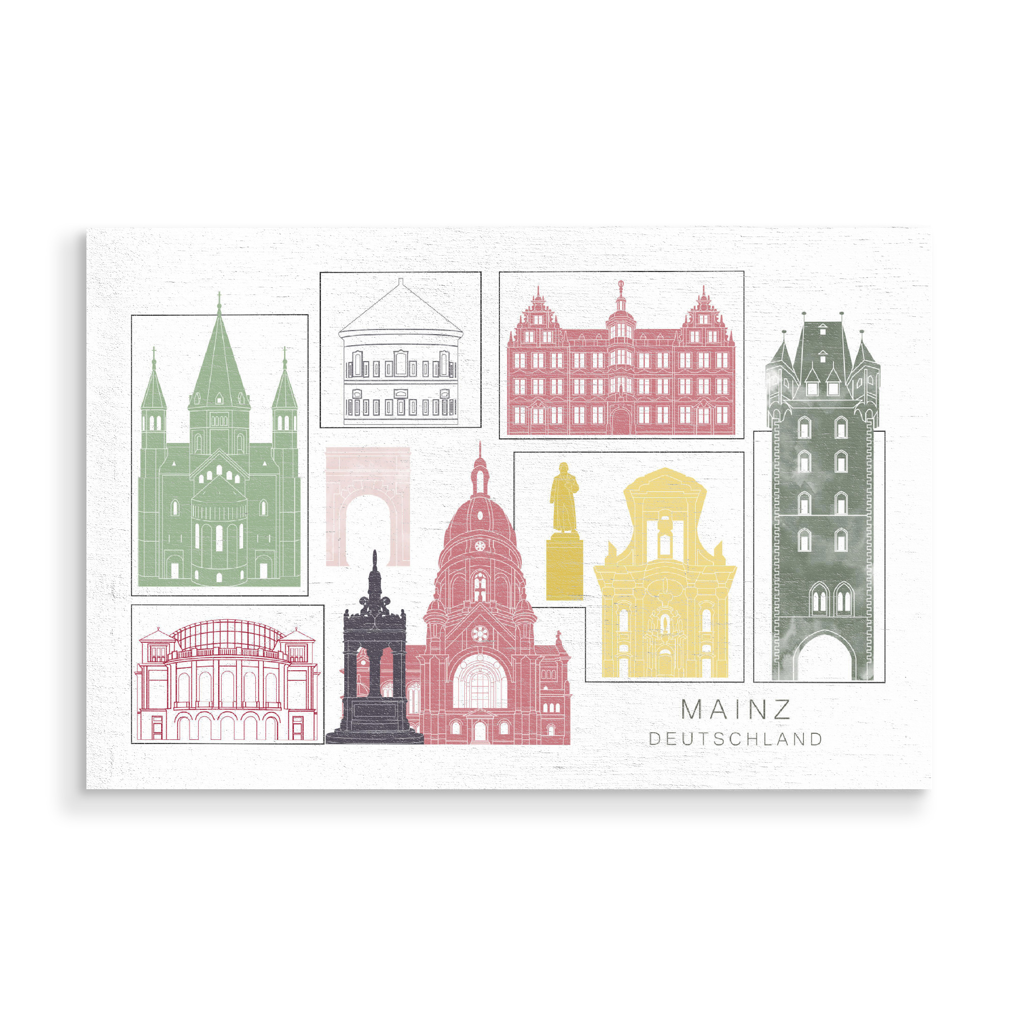 Holzbild "Mainz skyline burgundy" artboxONE - Städte,Reise,Architektur,Kartografie