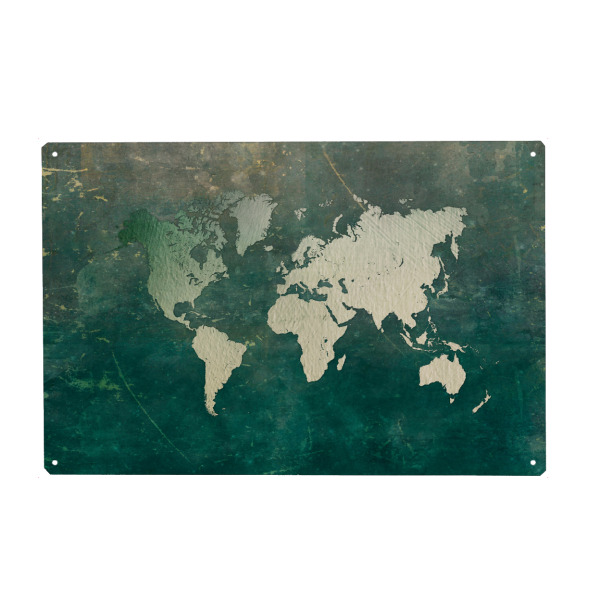Metall Poster "World map green white" artboxONE - Reise,Kartografie