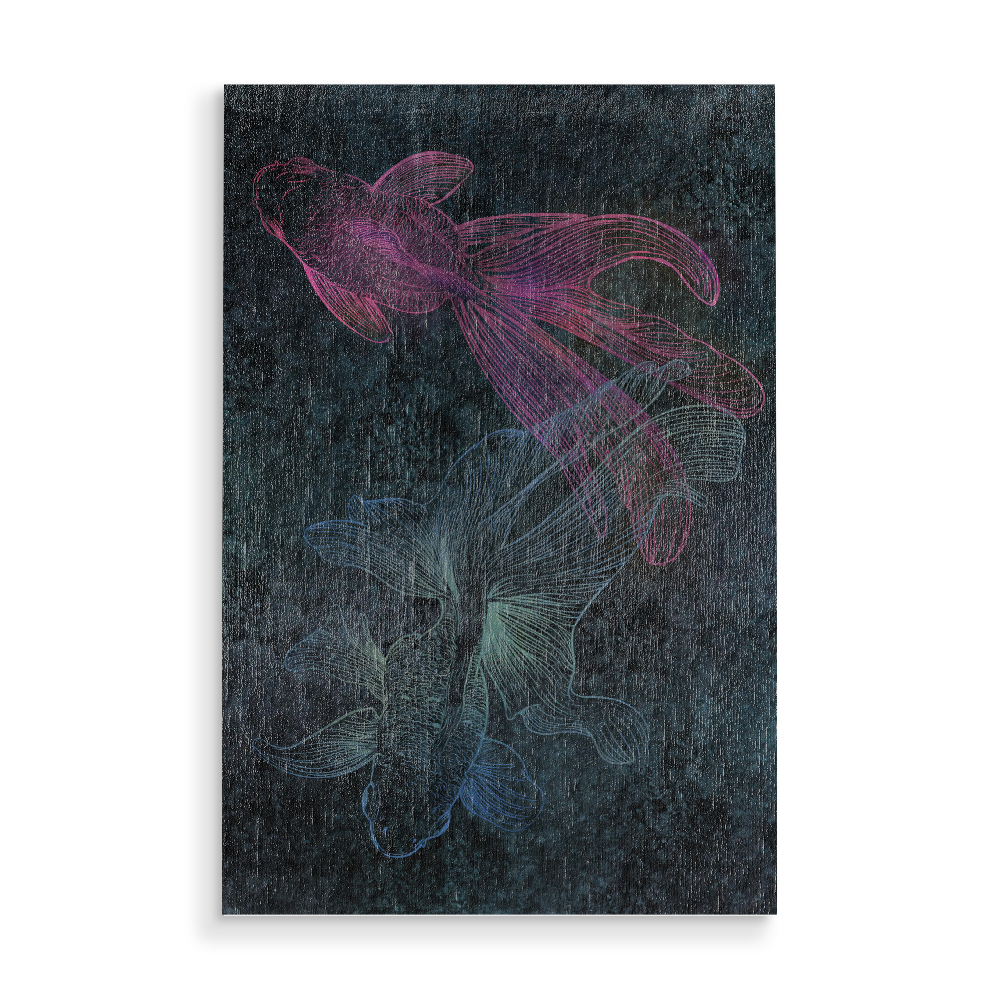 Holzbild "BETTAS" artboxONE - Natur,Tiere,Abstrakt,Unterwasser - Texture,Digital art,Fish,Betta,Black,Dark,Nature,Fishes,Decor,Fische,Natur,Tiere