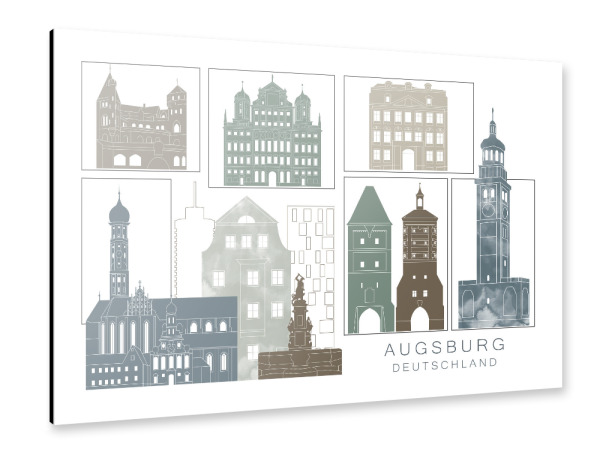 Alu-Dibond "Augsburg skyline, navy" 30x20 cm artboxONE