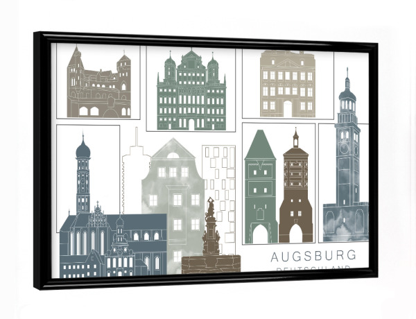 Poster mit schwarzem Rahmen "Augsburg skyline, navy" artboxONE - Städte,Reise,Architektur,Kartografie