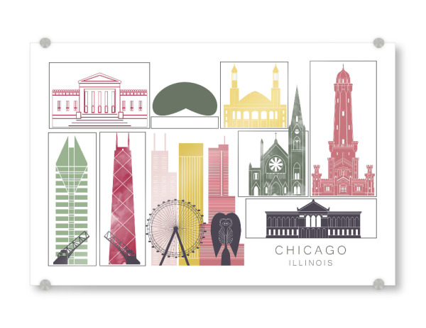 Acrylglasbild "Chicago skyline burgundy" artboxONE - Städte,Reise,Architektur,Städte / Chicago,Kartografie