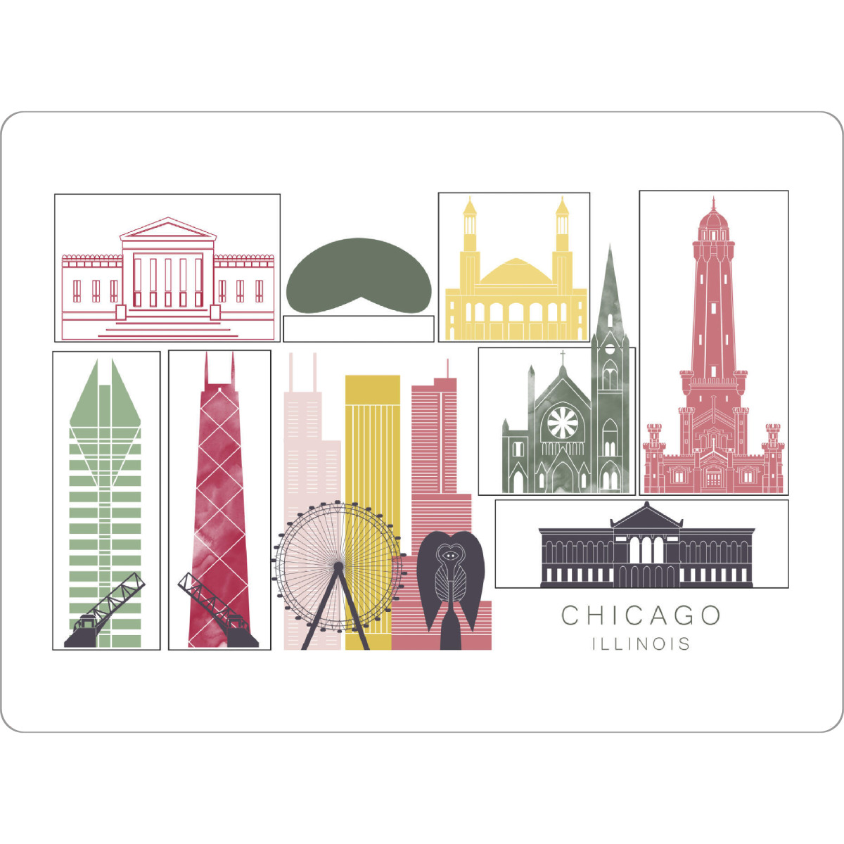 Tischset "Chicago skyline burgundy" artboxONE - Städte,Reise,Architektur,Städte / Chicago,Kartografie