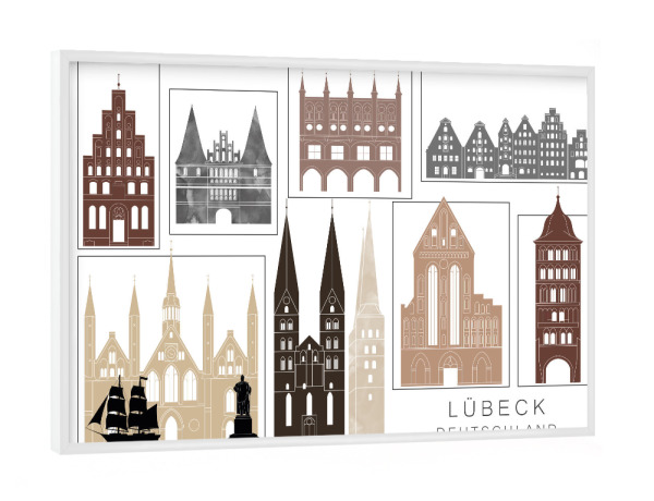 Poster mit weißem Rahmen "Lubeck skyline black & brown" artboxONE - Städte,Reise,Architektur,Kartografie