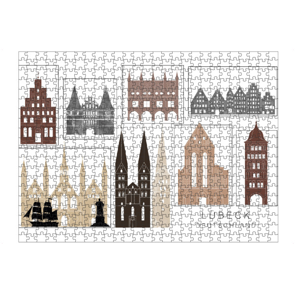 Puzzle Ravensburger "Lubeck skyline black & brown" artboxONE - Städte,Reise,Architektur,Kartografie