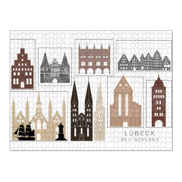 Puzzle Ravensburger "Lubeck skyline black & brown" artboxONE - Städte,Reise,Architektur,Kartografie