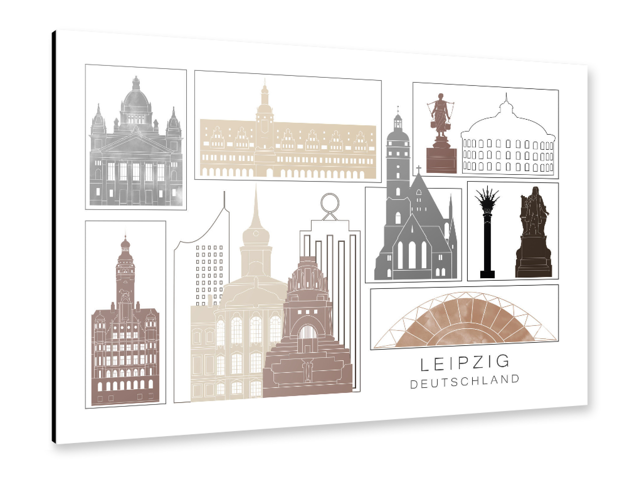 Alu-Dibond "Leipzig skyline black & brown" 30x20 cm artboxONE