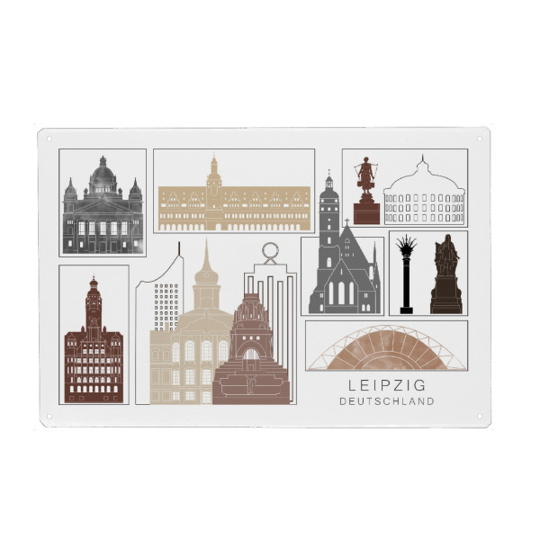 Holzbild "Leipzig skyline black & brown" artboxONE - Städte,Reise,Architektur,Kartografie
