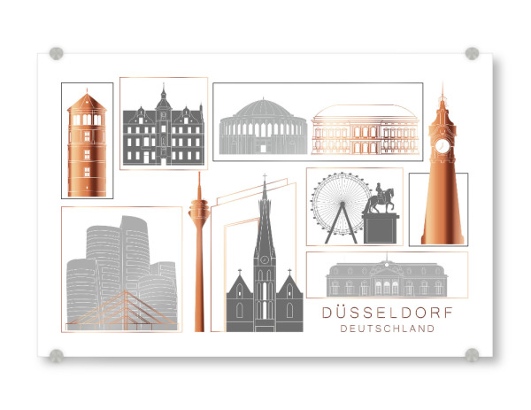 Acrylglasbild "Düsseldorf skyline copper" artboxONE - Städte,Reise,Architektur,Städte / Düsseldorf,Kartografie