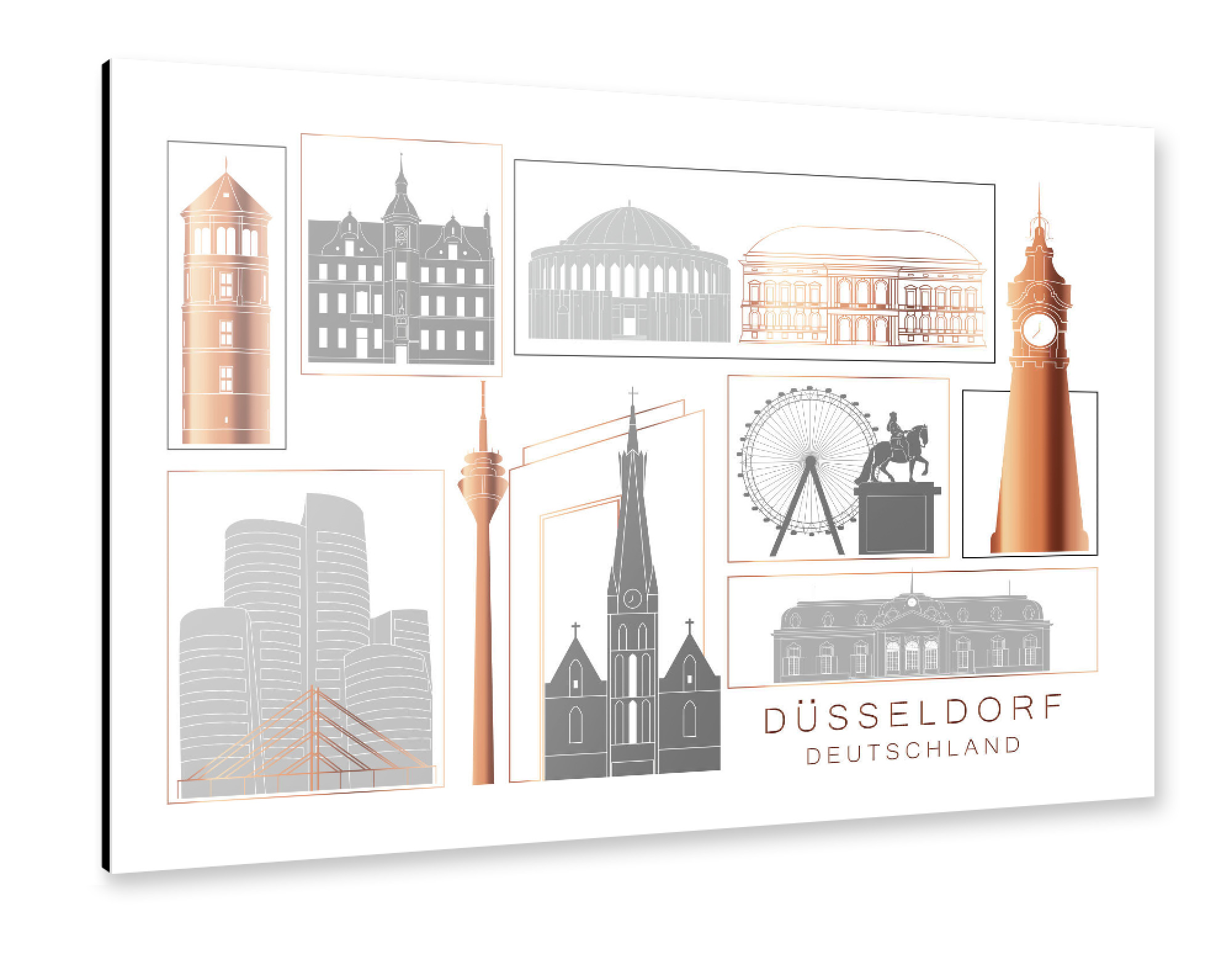 Alu-Dibond "Düsseldorf skyline copper" 30x20 cm artboxONE