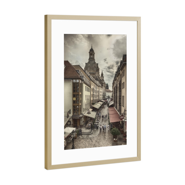 Poster mit Rahmen Gold "Dresden Münzgasse" artboxONE - Städte,Architektur,Städte / Dresden
