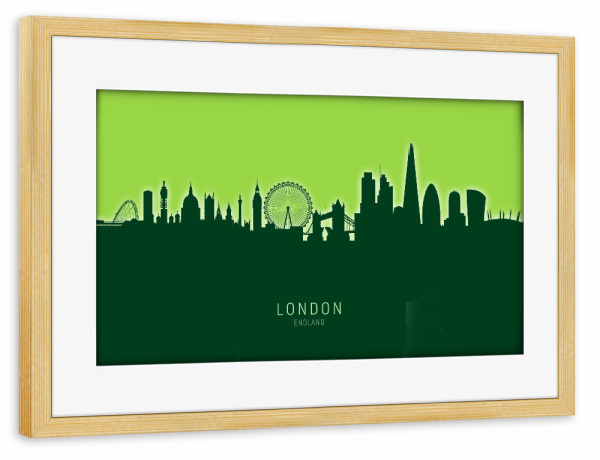 Poster mit Rahmen kiefer "London England Skyline Glow Green" artboxONE - Städte,Städte / London,Architektur