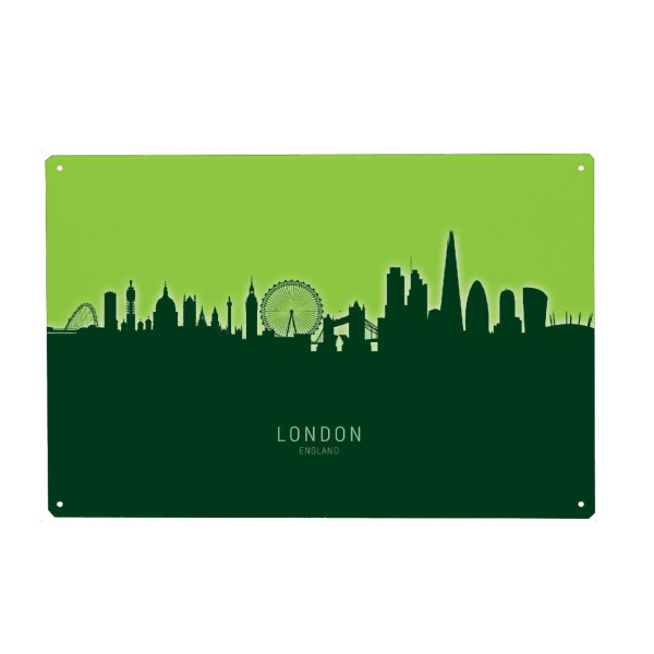 Metall Poster "London England Skyline Glow Green" artboxONE - Städte,Städte / London,Architektur