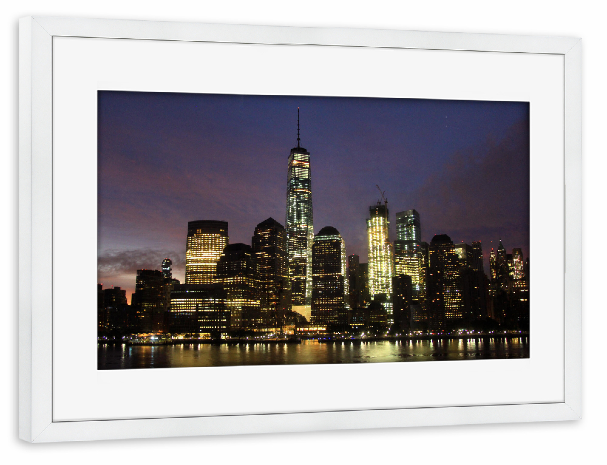 Poster mit Rahmen weiß "NY Skyline am Morgen" artboxONE - Städte,Städte / New York,Architektur
