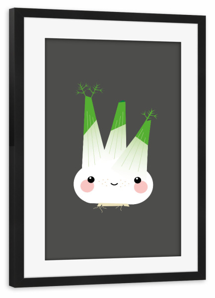 Poster mit Rahmen schwarz "Kawaii-Illustration feiner Fenchel" artboxONE - Für Kinder,Essen & Trinken