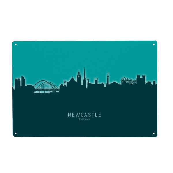 Holzbild "Newcastle Skyline Glow Teal" artboxONE - Städte