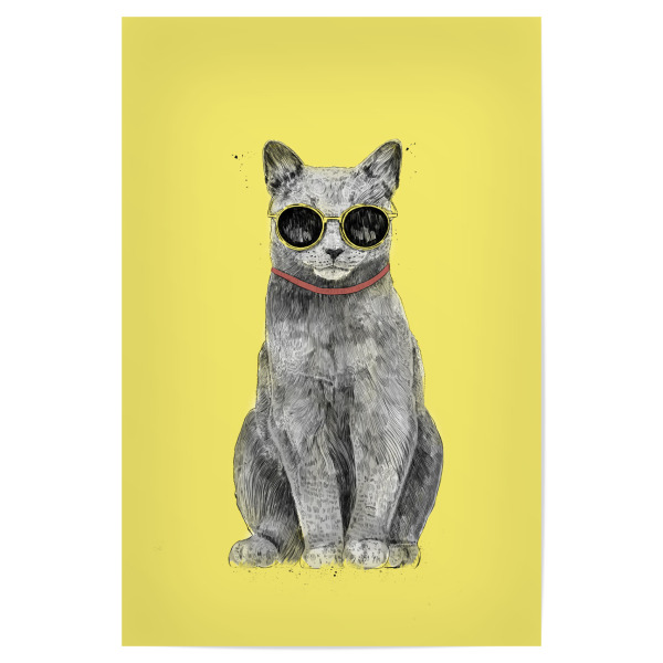 Poster 30x20 cm "Summer Cat" artboxONE - Tiere,Lustig - Cat,Animals,Sunglasses,Summer,Sunshine,Drawing,Cool,Cute,Kitty,Yellow,Tier,Funny,Lustig,Katze