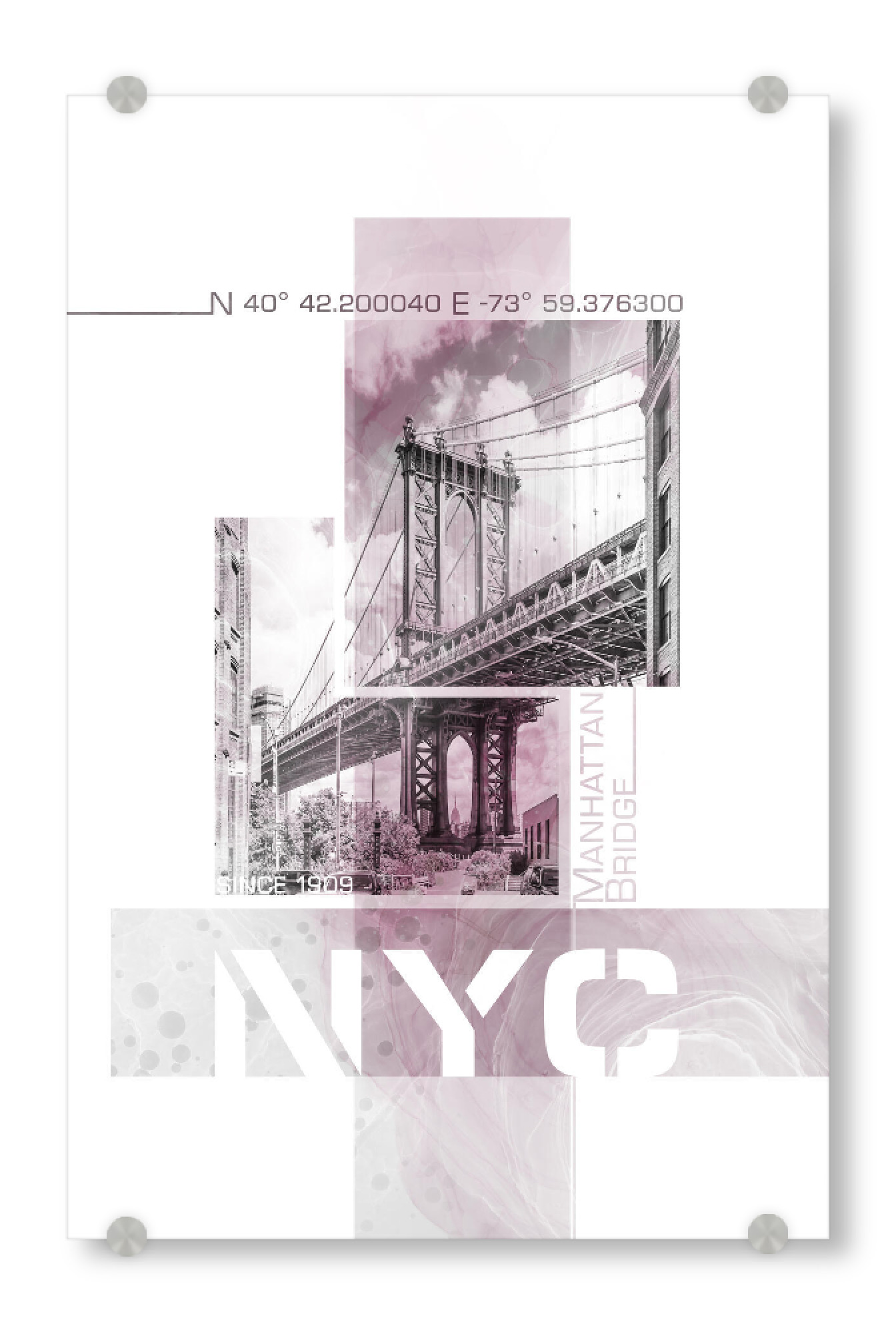 Acrylglasbild "NYC Manhattan Bridge | Marmor pink" artboxONE - Städte / New York,Reise,Architektur,Reise / Länder