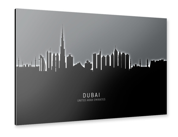 Alu-Dibond "Dubai Skyline Glow White" 30x20 cm artboxONE